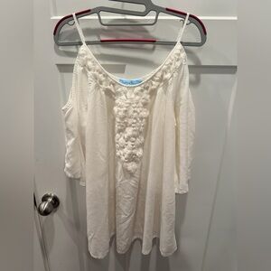 Solitaire Swim White Crochet Cold Shoulder Tunic Large Cotton Resort